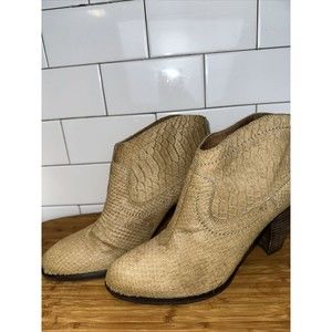 UGG 'Charlotte' Tan Calf Hair Snake Print Lined Zip Ankle Boots Women's 6.5